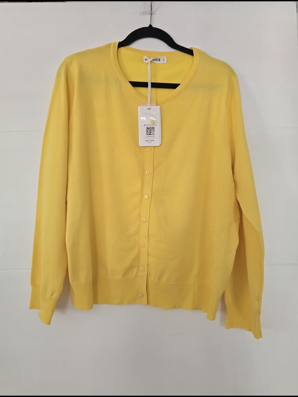 GRACE KARIN Women's Yellow Crewneck Cardigan Sweater Size 2XL NWT Knit Button